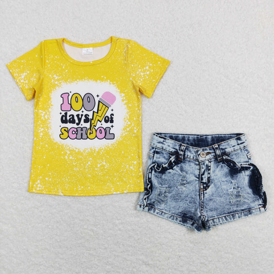 Girls 100 days school Outfits Short Sleeves Denim Shorts