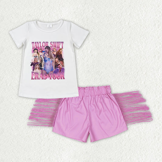 GSSO0877 White top pink tassels shorts singer girls outfits