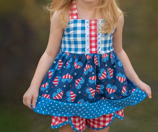 GSSO1294 Star stripe heart tunic shorts girls 4th of july outfits