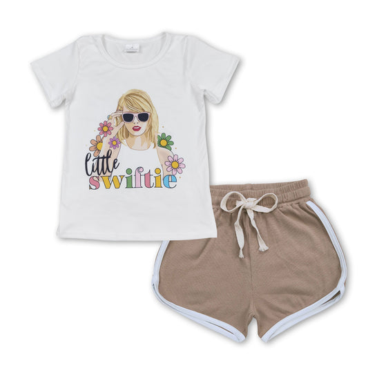 White floral top khaki shorts singer girls clothes