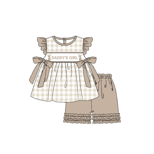 Pre-order GSSO1644 Girls flying sleeve daddy's girl bow outfits（Deadline Dec.10）