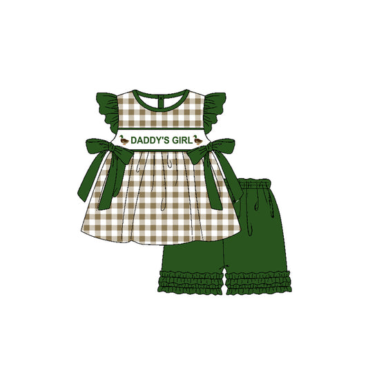 Pre-order GSSO1646 Girls flying sleeve daddy's girl bow green outfits（Deadline Dec.10）