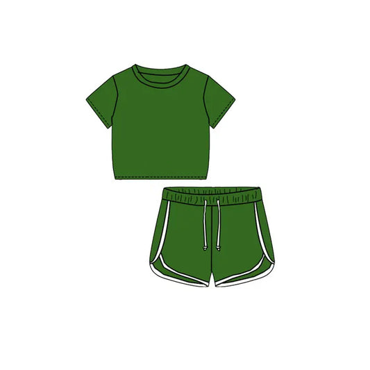 Pre-order GSSO1652 Girls short sleeve green shorts outfits（Deadline Dec.12）