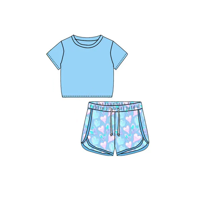 Pre-order GSSO1654 Girls Valentine's Day blue shorts outfits（Deadline Dec.12）