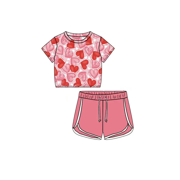 Pre-order GSSO1656 Girls Valentine's Day pink shorts outfits（Deadline Dec.12）