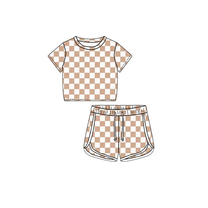 Pre-order GSSO1657 Girls orange plaid shorts outfits（Deadline Dec.12）