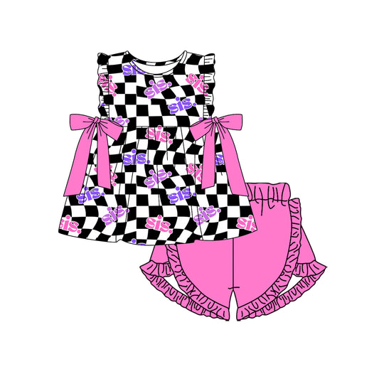 Pre-order GSSO1659 Girls sis. plaid bow rose shorts outfits（Deadline Dec.12）