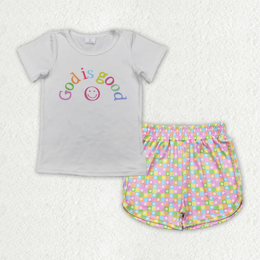 GSSO2386 baby girls GOD IS GOOD shorts outfits