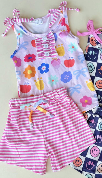 GSSO2830 baby girls colorful flower stripe shorts outfits