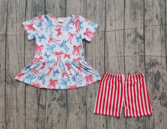 Pre-order GSSO2838 baby girls July Fourth red stripe shorts outfits