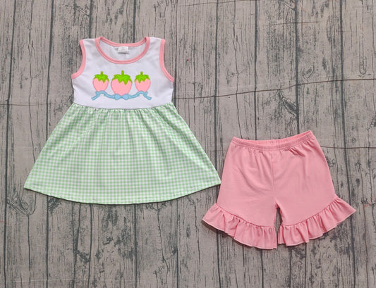 Pre-order GSSO2981 baby girls strawberry shorts outfits embroidery