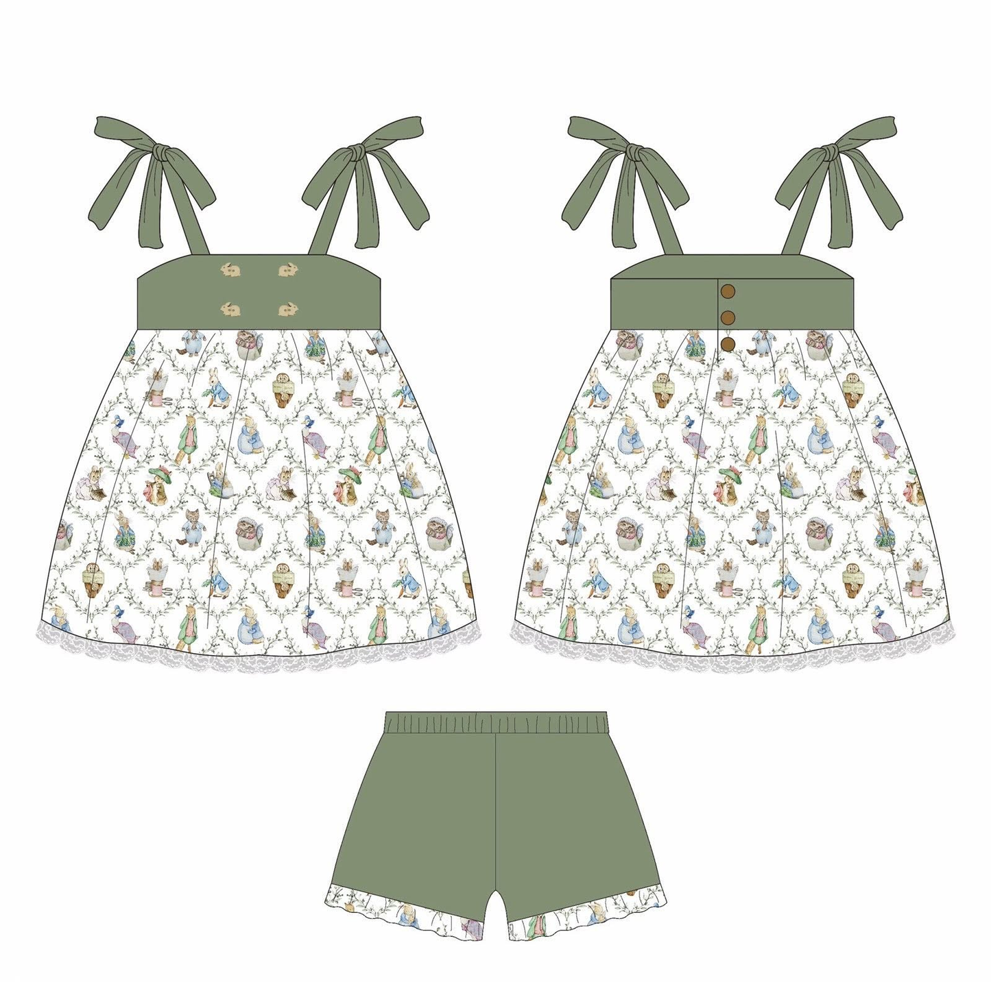 12.1 Pre-order GSSO2986 baby girls Easter bunny green shorts outfits