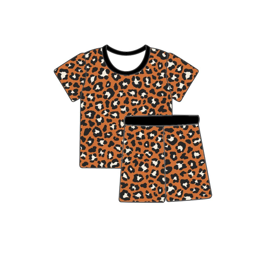 12.2 Pre-order GSSO2987 baby girls leopard short sleeve shorts outfits