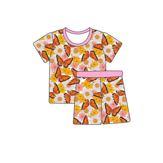 12.2 Pre-order GSSO2988 baby girls flower butterfly short sleeve shorts outfits