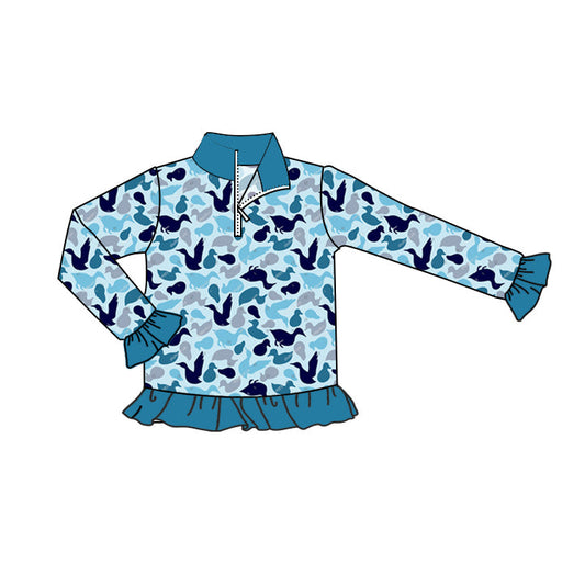 Pre-order GT0673 long sleeve mallard duck camo blue girl pullover