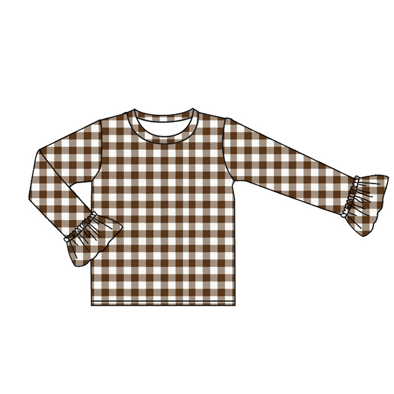 Pre-order GT0738 baby girls brown plaid long sleeves Top ( Deadline August 11 )