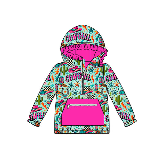 Pre-order GT1166 baby girls COWGIRL rose hoodies zipper top （Deadline 2025.9.12）