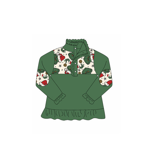 Pre-order GT1167 baby girls Christmas green hoodies zipper top （Deadline 2025.9.12）