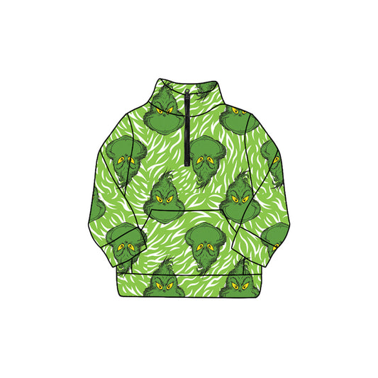 Pre-order GT1171 baby girls Christmas green cartoon hoodies zipper top （Deadline 2025.9.12）