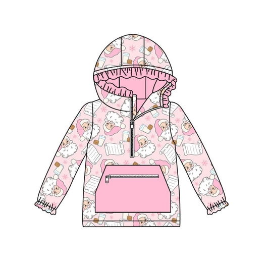 Pre-order GT1181 baby girls Christmas Santa Claus pink hoodies zipper top（Deadline 2025.9.13）