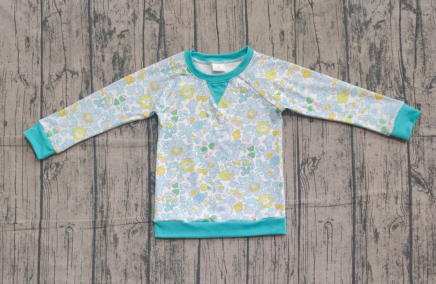 Pre-order GT1294 baby girls blue green flower long sleeve top yoga