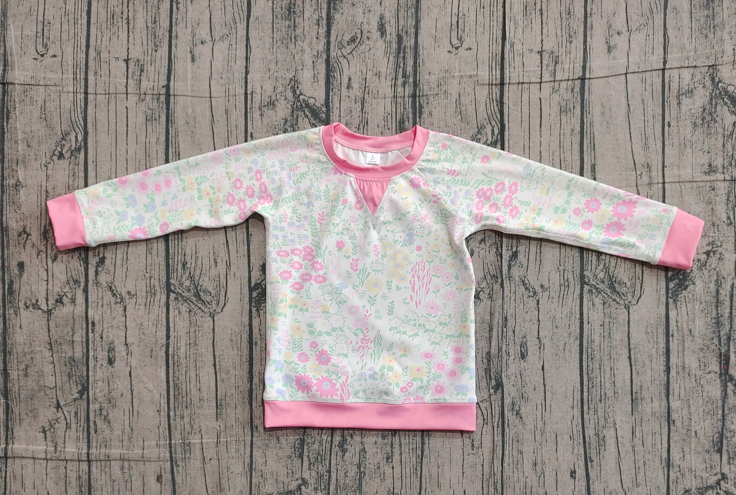 Pre-order GT1299 baby girls pink flower long sleeve top yoga