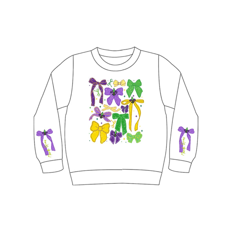 10.13 Pre-order GT1313 baby girls Mardi Gras bow long sleeve top