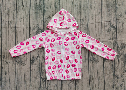 Pre-order GT1420 baby girls rose lip hooded zipper coat top