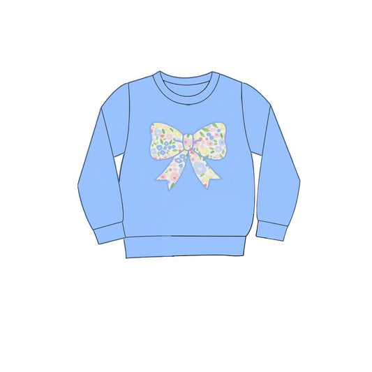 12.1 Pre-order GT1538 baby girls flower bow blue long sleeve top