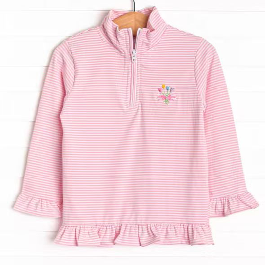 12.2 Pre-order GT1544 baby girls flower pink stripe long sleeve zipper pullover top