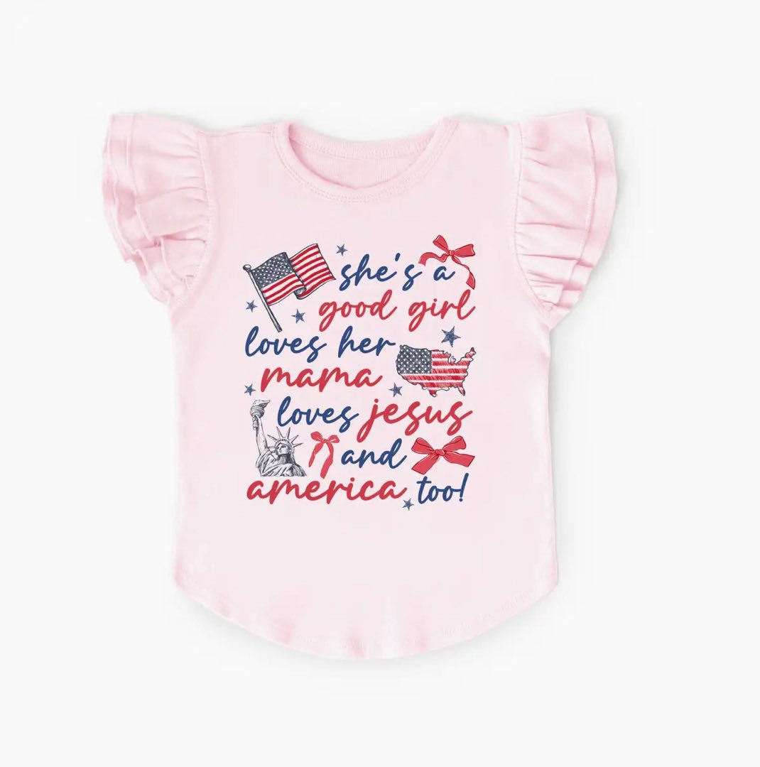 12.2 Pre-order GT1546 baby girls July Fourth  flying sleeve shirt top
