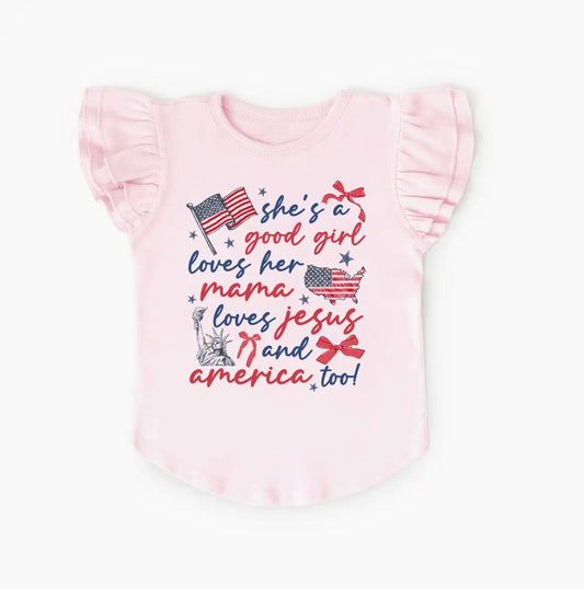 12.2 Pre-order GT1546 baby girls July Fourth  flying sleeve shirt top