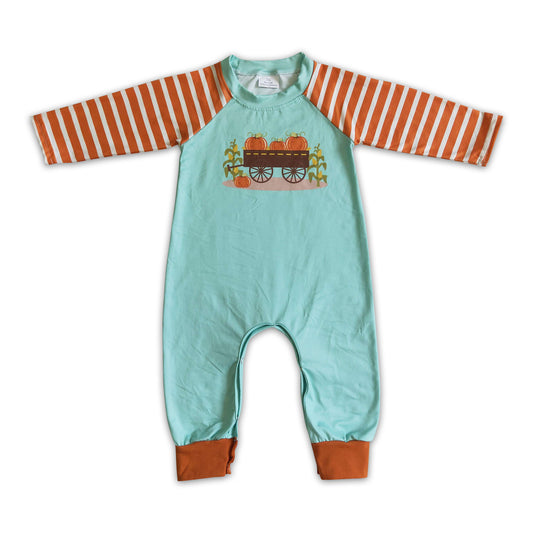 5.5  LR0046 Girls Pumpkin Rompers Green Stripe