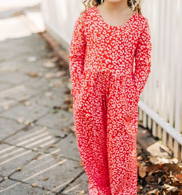 LR1139 Girls red leopard Jumpsuit