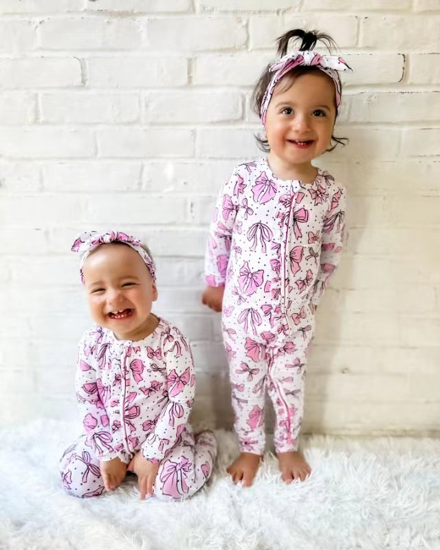 LR1512 long sleeves bow pink sleeper