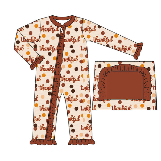 Pre-order LR1591 Baby girls thankful zipper romper ( Deadline August 19 )