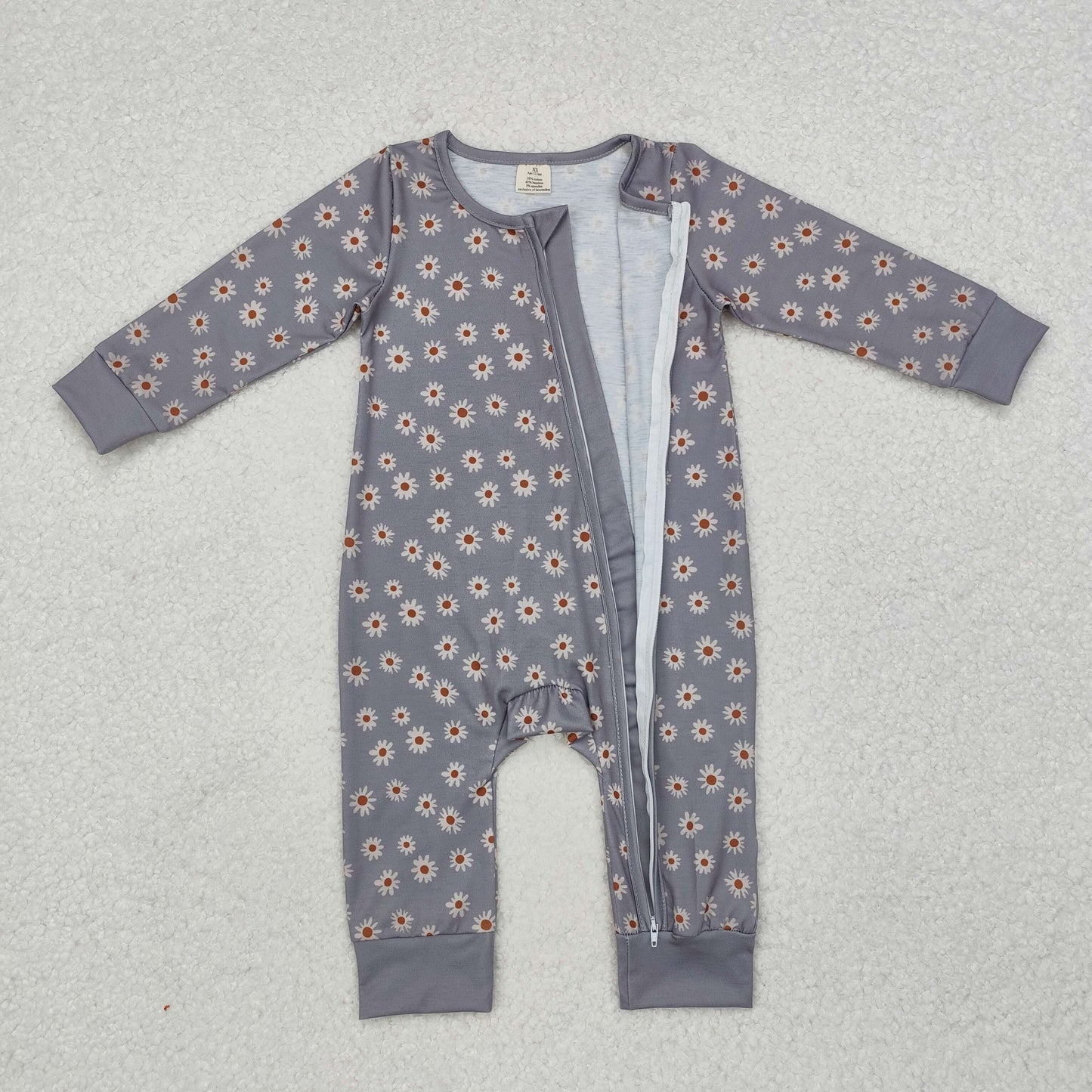 LR1603 Baby boys green floral zipper romper