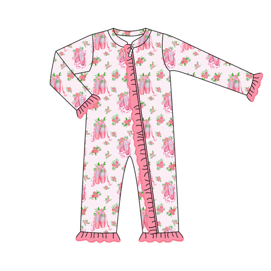 Pre-order LR1601 Baby girls pink ballet zipper romper ( Deadline August 19 )