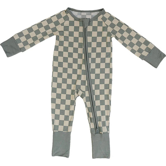 Pre-order LR1602 Baby boys green plaid zipper romper ( Deadline August 20 )