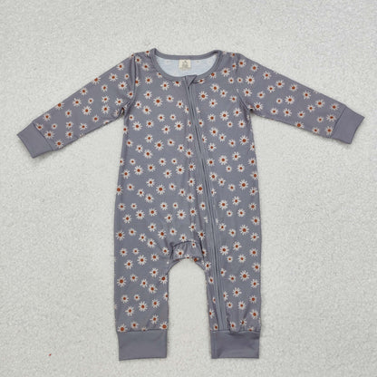 LR1603 Baby boys green floral zipper romper