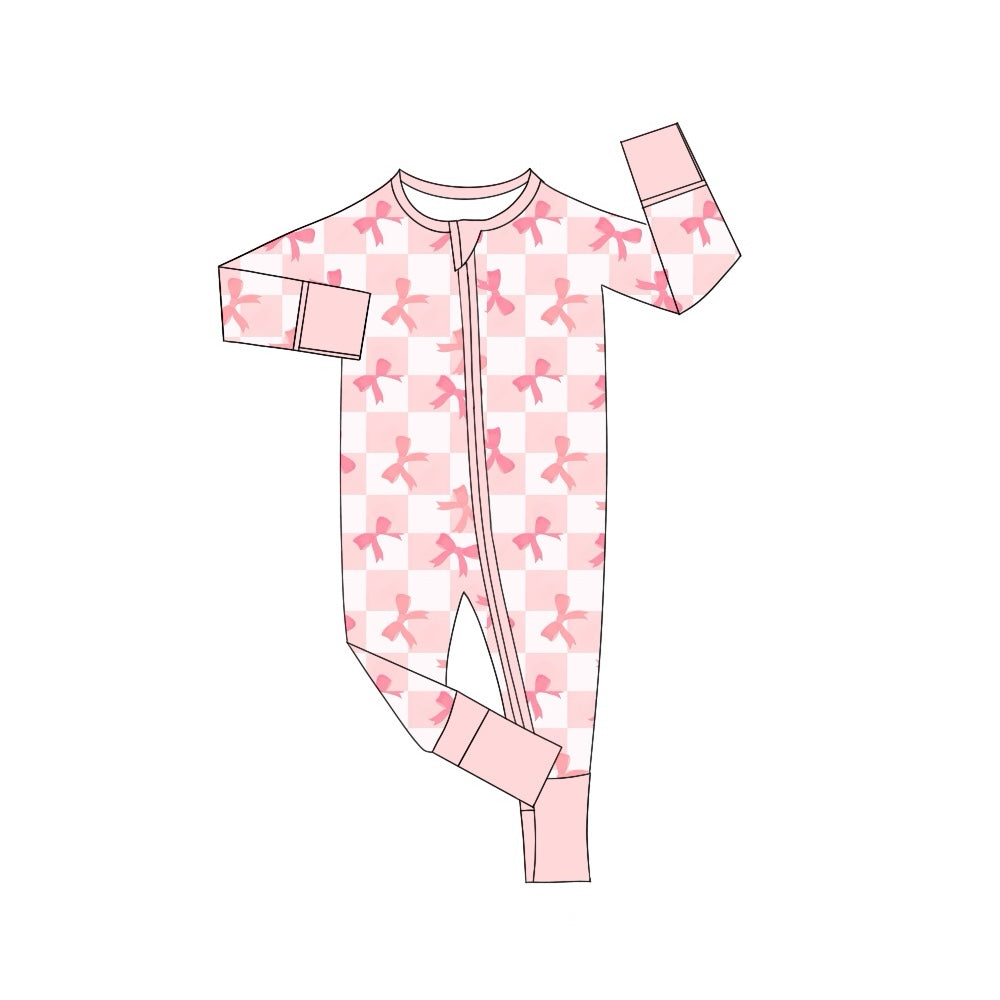 Pre-order LR1607 Baby girls pink bows zipper romper