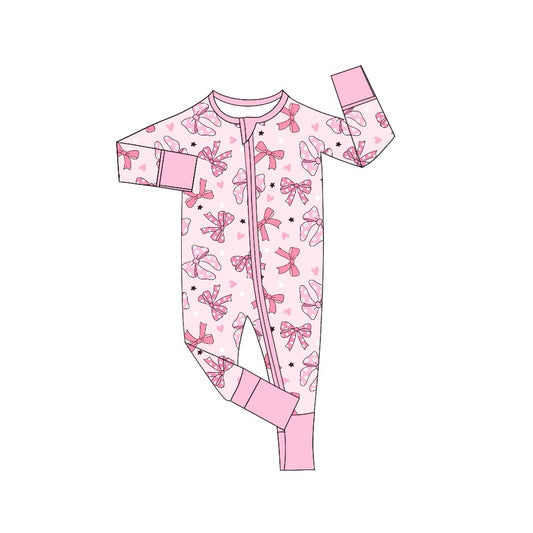 Pre-order LR1608 Baby girls pink bows zipper romper ( Deadline August 20 )