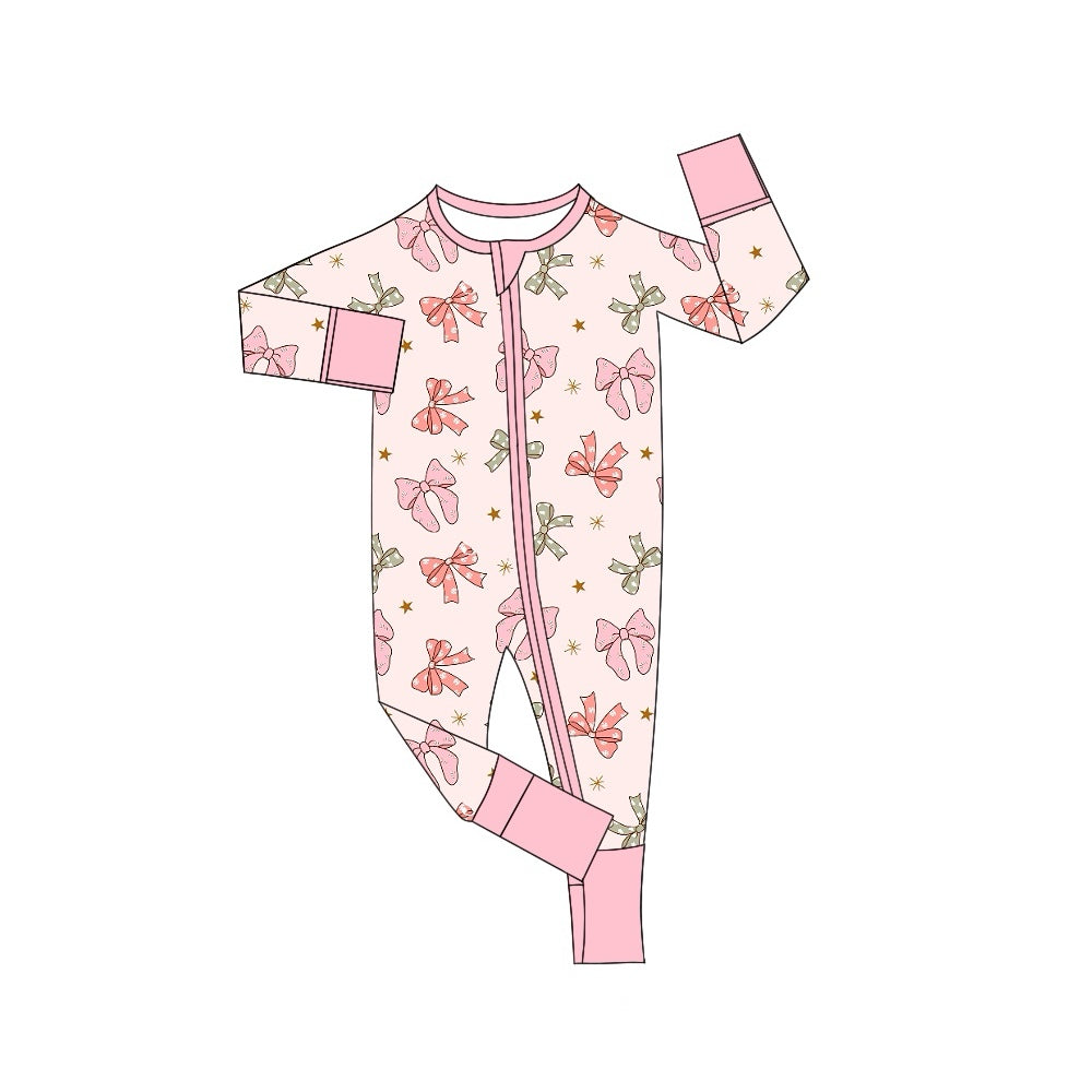 Pre-order LR1614 Baby girls pink bows zipper romper ( Deadline August 20 )