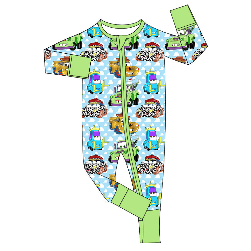 Pre-order LR1622 Baby boys Christmas cars zipper romper