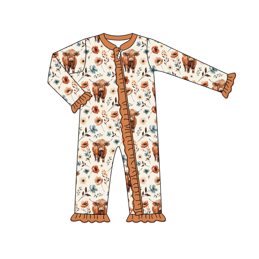 Pre-order LR1624 Baby girls cow floral zipper romper ( Deadline August 21 )