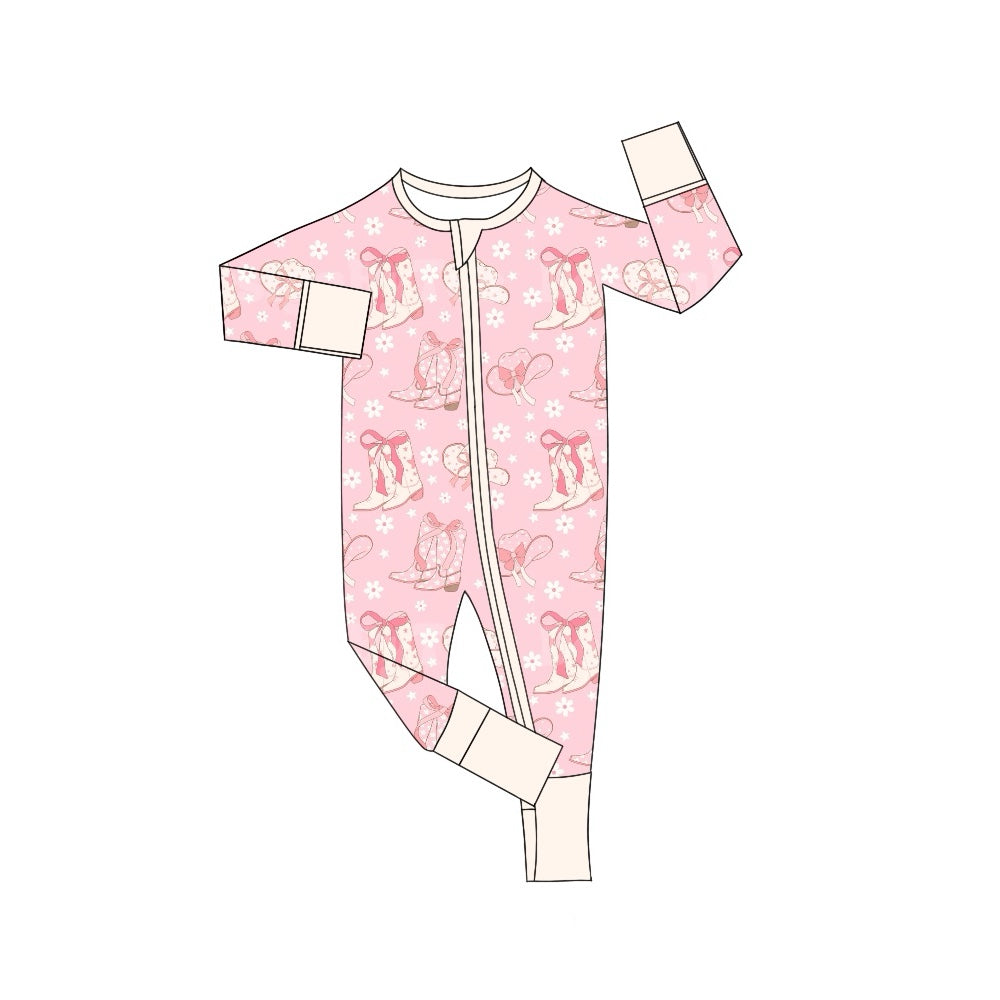 Pre-order LR1625 Baby girls pink boots zipper romper ( Deadline August 21 )