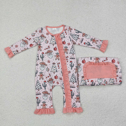 LR1675 Baby girls Christmas howdy zipper romper