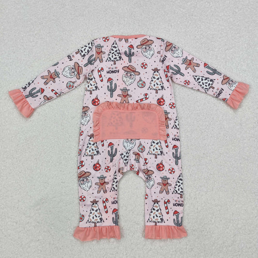 LR1675 Baby girls Christmas howdy zipper romper