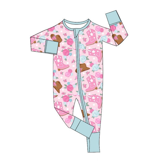 Pre-order LR1756 Baby girls pink boots zipper romper ( Deadline September 3 )