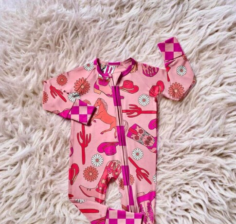 Pre-order LR1757 Baby girls pink western zipper romper ( Deadline September 3 )